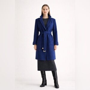 DIANE VON FURSTENBERG - Royal Blue Wool Blend Belted Coat
